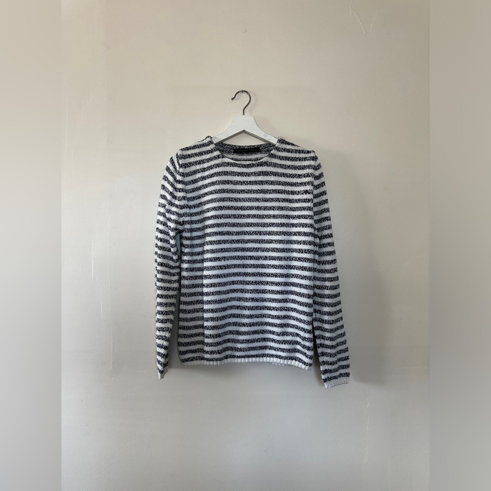 Zara Man Black and White Striped Sweater